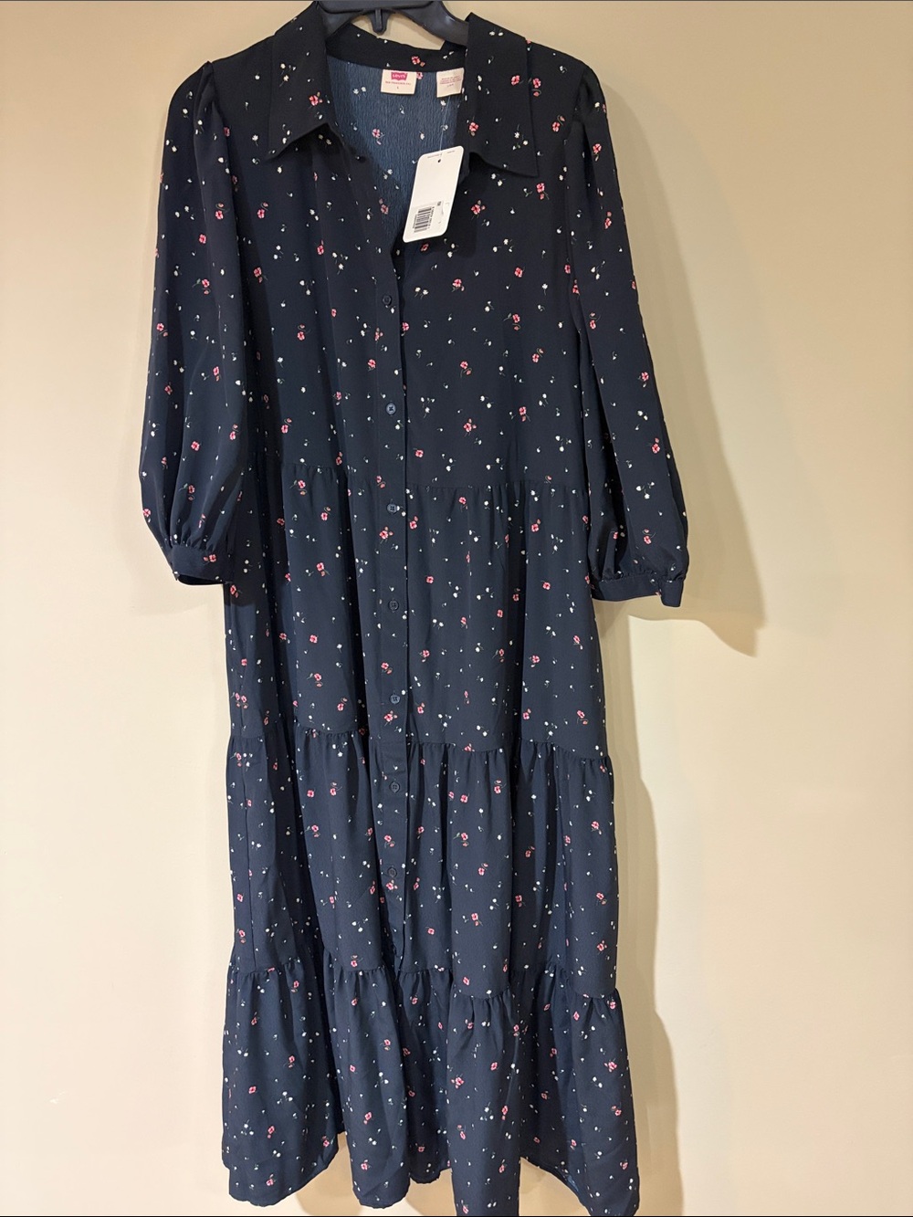 Levi's Black Maxi Dress with Pink Floral Print